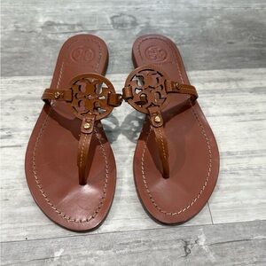 Tory Burch Brown Leather Sandals with Logo Accent